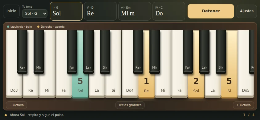 Acompañamiento real del app con el teclado encendido
